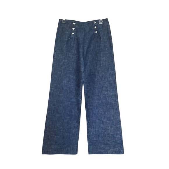 Betsey Johnson Denim - Betsey Johnson Sailor Jeans Wide Leg Heart Accents Boho Retro Girly SZ 16 JR